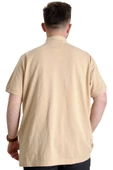 Mode XL Büyük Beden Erkek T-shirt Hakim Yaka MD LOGO 22326 Bej - 4