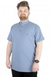 Mode XL Büyük Beden T-Shirt Hakim Yaka MD Logo 22326 Mavi - 1