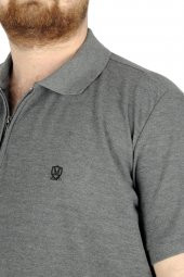 Mode XL Büyük Beden T-Shirt Polo Zippered 22340 Antramelanj - 4