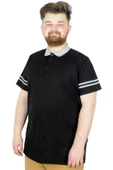 Mode XL Büyük Beden T-Shirt Polo Sleeve Striped 22336 Siyah - 1