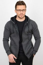 Üç Iplik Şardonlu Pamuklu Fermuarlı Kapüşonlu Sweatshirt Hırka CZN03 - 8