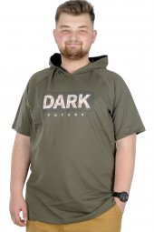 Mode XL Büyük Beden T-Shirt Kapşonlu Dark 22176 Haki thumbnail 1