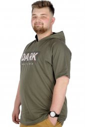 Mode XL Büyük Beden T-Shirt Kapşonlu Dark 22176 Haki thumbnail 2