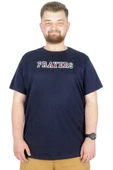 Mode XL Büyük Beden T-Shirt Bis Yaka Prayers 22185 Lacivert thumbnail 1
