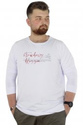 Mode XL Büyük Beden T-Shirt Bisiklet Yaka Strawberry 22203 Beyaz - 1