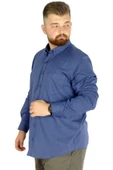 Mode XL Büyük Beden Erkek Keten Cepli  Gömlek 20386 Indigo - 3