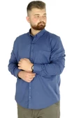 Mode XL Büyük Beden Erkek Keten Cepli  Gömlek 20386 Indigo - 1