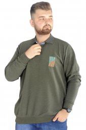 Mode XL Erkek Sweat Uzun Kol Polo Waffle 22463 Haki - 1