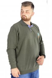 Mode XL Erkek Sweat Uzun Kol Polo Waffle 22463 Haki - 2