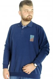 Mode XL Erkek Sweat Uzun Kol Polo Waffle 22463 İndigo - 1