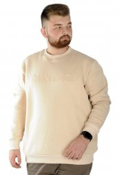 Mode XL Erkek Sweatshirt Bisiklet Yaka Vintage 22543 Bej - 1