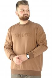 Mode XL Erkek Sweatshirt Bisiklet Yaka Vintage 22543 Sütlükahve - 1