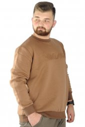 Mode XL Erkek Sweatshirt Bisiklet Yaka Vintage 22543 Sütlükahve - 2