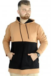 Mode XL Erkek Sweat Kapşon Parçalı Kanguru Cep 22527 Sütlükahve - 1