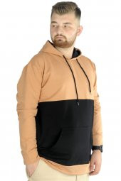 Mode XL Erkek Sweat Kapşon Parçalı Kanguru Cep 22527 Sütlükahve - 2