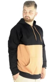 Mode XL Erkek Sweat Kapşon Parçalı Kanguru Cep 22527 Siyah thumbnail 3