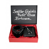 Erkek Siyah Cüzdan Tesbih Ve Kemer Set - 1