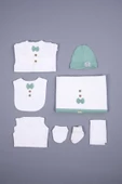Babyhola Organik %100 Pamuk Kız Erkek Bebek Yenidoğan Tulum Zıbın Battaniye 8'li Set 0-3 ay Hediyelik Hastane Çıkışı Yenidoğan Tulum Bebek Takım Set 1905-1 - 11