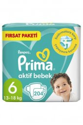 Prima Bebek Bezi Aktif Bebek 6 Beden Ektra Large 204 Adet 2 Aylık Fırsat Paketi - 1