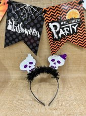 Halloween Taç Kuru Kafa Mor Beyaz Parlak thumbnail 1