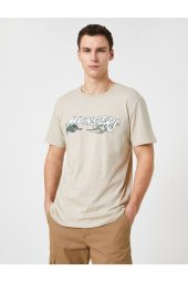 Slogan Baskılı Tişört Bisiklet Yaka Dar Kesim Pamuklu thumbnail 2