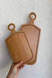 2li Bambu Lame Kaplama Kesim Tahtası - Yuvarlak Saplı 33x16 ve 28x16 cm - 1