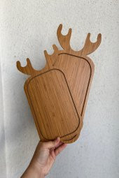 2li Geyik Saplı Bambu Lame Kaplama Kesim Tahtası - 33x16 ve 28x16 cm - 1