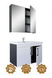 Teta Home Yalova 65cm Antrasit-Parlak Akrilik Beyaz MDF Banyo Dolabı Seti - 2