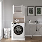 Teta Home Atlantik Çam- Beyaz  Çamaşır Makinesi Dolabı kapaklı + Kiler dolaplı - 1