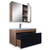 Teta Home Mersin 65 Cm Mdf Banyo Dolabı Seti  Kafkas Meşe-Siyah - 2