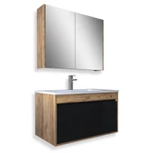 Teta Home Mersin 65 Cm Mdf Banyo Dolabı Seti  Atlantik Çam-Siyah thumbnail 1