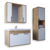 Teta Home Lizbon 80 cm Mdf Banyo Dolabı Seti ve Boy Dolabı  Atlantik Çam-Beyaz - 1