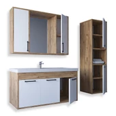 Teta Home Lizbon 100 cm Mdf Banyo Dolabı Seti ve Boy Dolabı  Atlantik Çam-Beyaz - 2