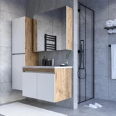 Teta Home Tokyo 80 Cm Mdf Banyo Dolabı Seti +Boy Dolabı  Atlantik Çam-Beyaz - 1