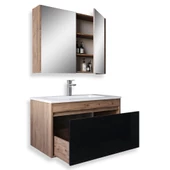 Teta Home Mersin 80 Cm Mdf Banyo Dolabı Seti  Atlantik Çam-Siyah - 2