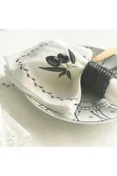 İpek Keten üzerine Zeytin Nakışlı 4'lü Kumaş Peçete - 1