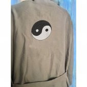 Denge Nakışlı Oversize Keten Kısa Ceket Kimono / Kaftan Haki Rengi - 2