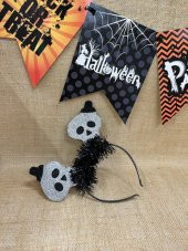 Halloween Taç Kuru Kafa Beyaz Siyah Parlak thumbnail 1