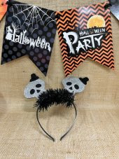 Halloween Taç Kuru Kafa Beyaz Siyah Parlak thumbnail 2