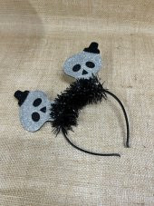 Halloween Taç Kuru Kafa Beyaz Siyah Parlak thumbnail 3