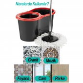Black Edition Mikrofiber Süper 360 Otomatik Temizlik Seti Kova Mop Set Banyo Paspas Yer Vileda 16 Lt - 3