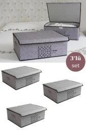 Flosoft 3 ADET Keçe Kapaklı Baza Hurcu, Çok Amaçlı Düzenleyici Organizer 50x40x19 Cm GRİ thumbnail 1