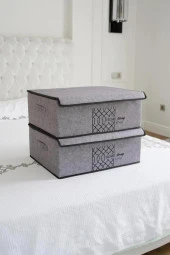 Flosoft 3 ADET Keçe Kapaklı Baza Hurcu, Çok Amaçlı Düzenleyici Organizer 50x40x19 Cm GRİ thumbnail 5