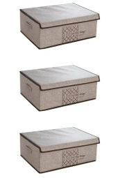 Flosoft 3 ADET Keçe Kapaklı Baza Hurcu, Çok Amaçlı Düzenleyici Organizer 50x40x19 Cm KREM thumbnail 2