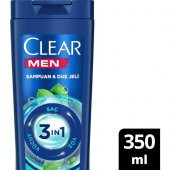Clear Men 3 in 1 Şampuan Duş Jeli Ferahlatıcı Mentol Saç Yüz Vücut 350 ml - 1