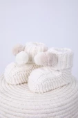 Babyhola Kız Erkek %100 Triko İlk Adım Ponponlu Patik 0-6 ay Yenidoğan Kutulu Hediyelik 8009 - 6