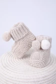 Babyhola Kız Erkek %100 Triko İlk Adım Ponponlu Patik 0-6 ay Yenidoğan Kutulu Hediyelik 8009 - 3