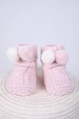 Babyhola Kız Erkek %100 Triko İlk Adım Ponponlu Patik 0-6 ay Yenidoğan Kutulu Hediyelik 8009 - 12