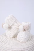 Babyhola Kız Erkek %100 Triko İlk Adım Ponponlu Patik 0-6 ay Yenidoğan Kutulu Hediyelik 8009 - 5