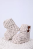 Babyhola Kız Erkek %100 Triko İlk Adım Düğmeli Patik 0-6 ay Yenidoğan Kutulu Hediyelik 8011 - 3